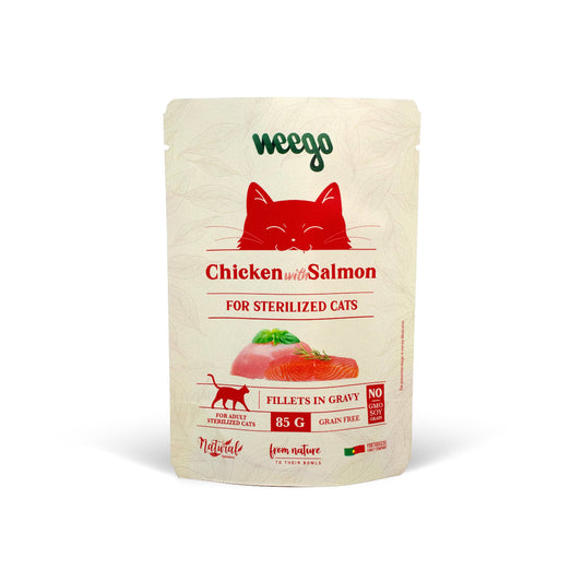 WEEGO WET CAT FOOD SALMON FOR STERILIZED CATS 85GX24