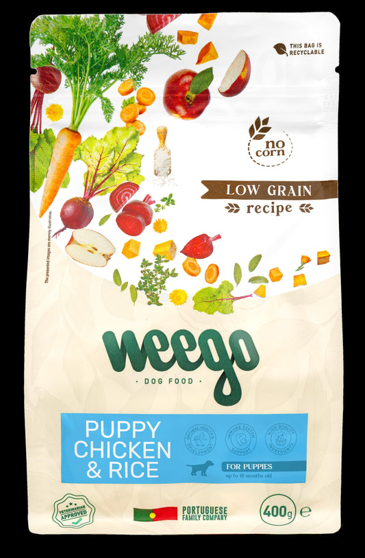WEEGO DOG FOOD PUPPY CHICKEN & RICE LOW GRAIN 400GR