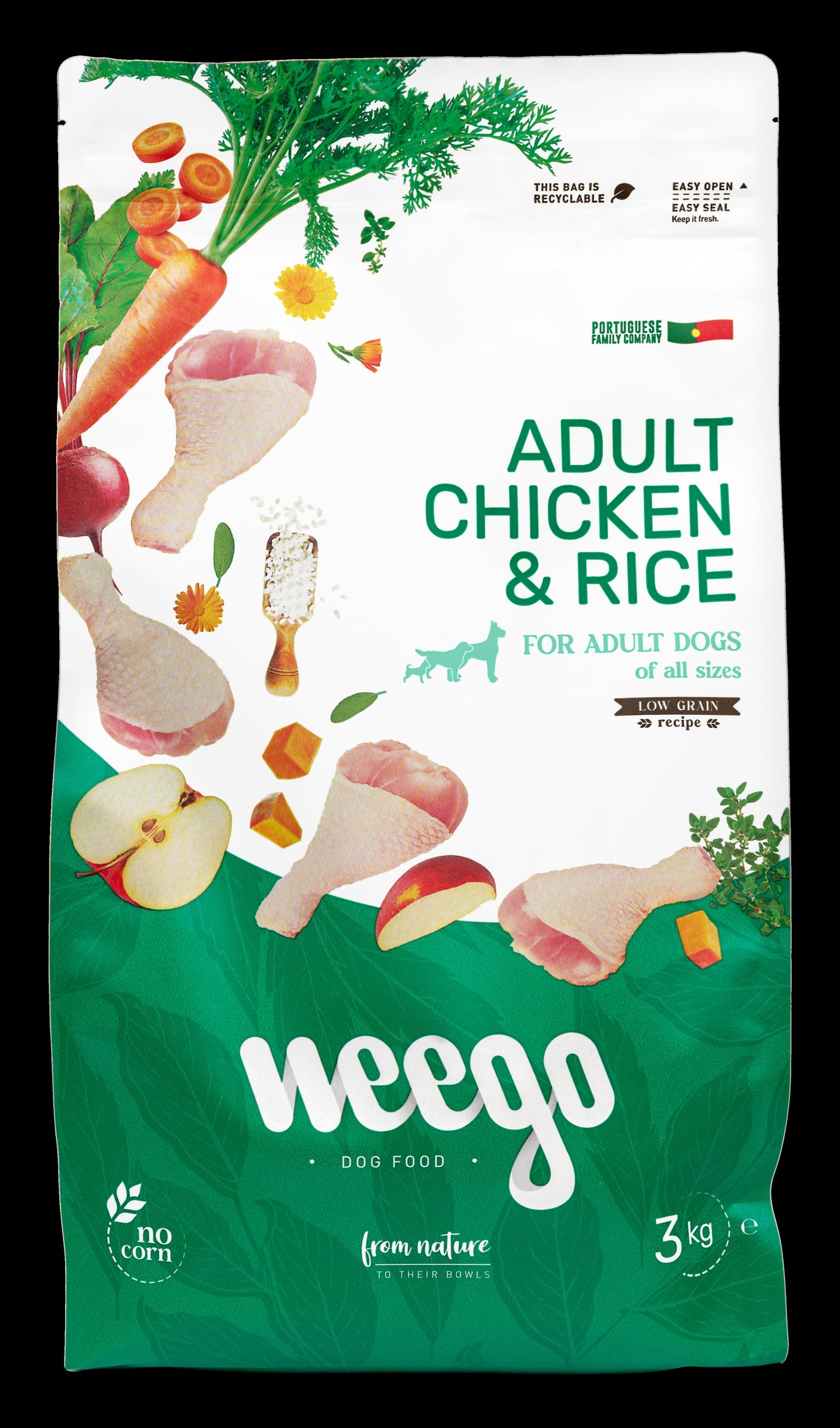 WEEGO DOG FOOD ADULT CHICKEN & RICE LOW GRAIN 400G / 3KG / 12KG