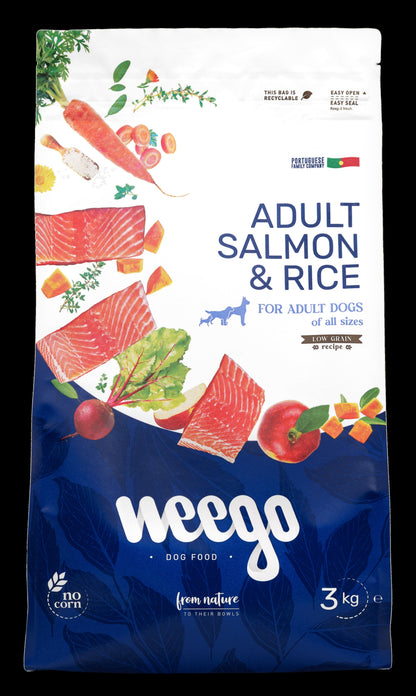 WEEGO DOG FOOD ADULT SALMON & RICE LOW GRAIN 400G / 3KG / 12KG