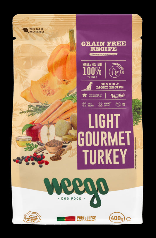 WEEGO GRAIN FREE DOG FOOD ADULT LIGHT GOURMET TURKEY 400GR
