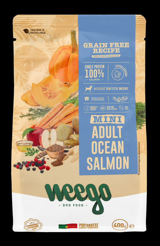 WEEGO GRAIN FREE DOG FOOD ADULT OCEAN SALMON MINI 400G / 2KG