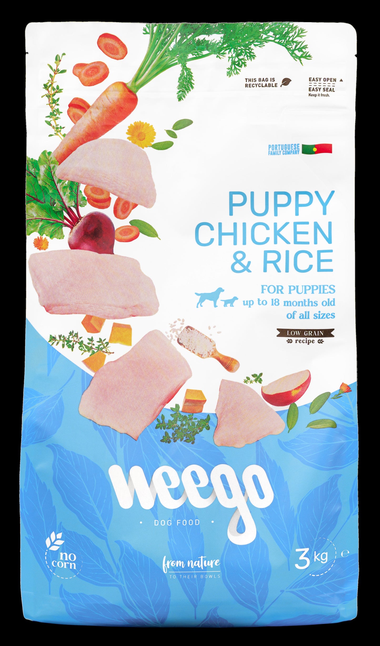 WEEGO DOG FOOD PUPPY CHICKEN & RICE LOW GRAIN 400G / 3KG / 12KG
