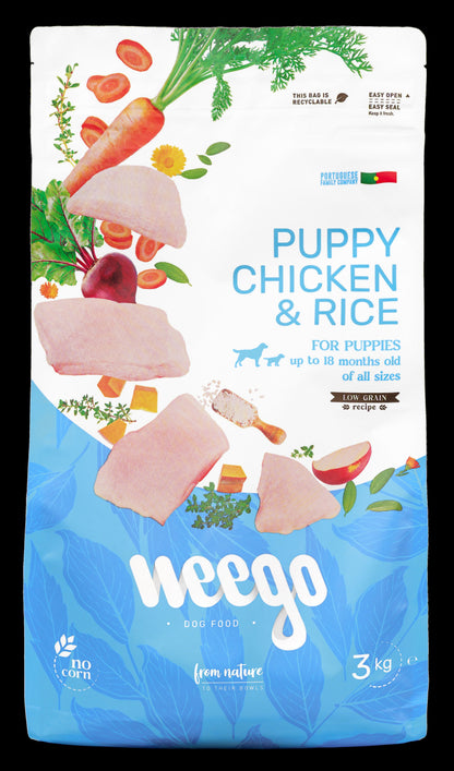 WEEGO DOG FOOD PUPPY CHICKEN & RICE LOW GRAIN 400G / 3KG / 12KG
