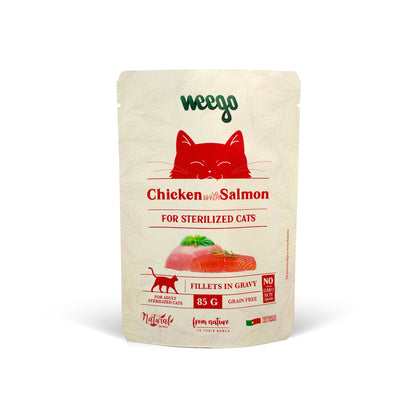 WEEGO WET CAT FOOD SALMON FOR STERILIZED CATS 85GX24