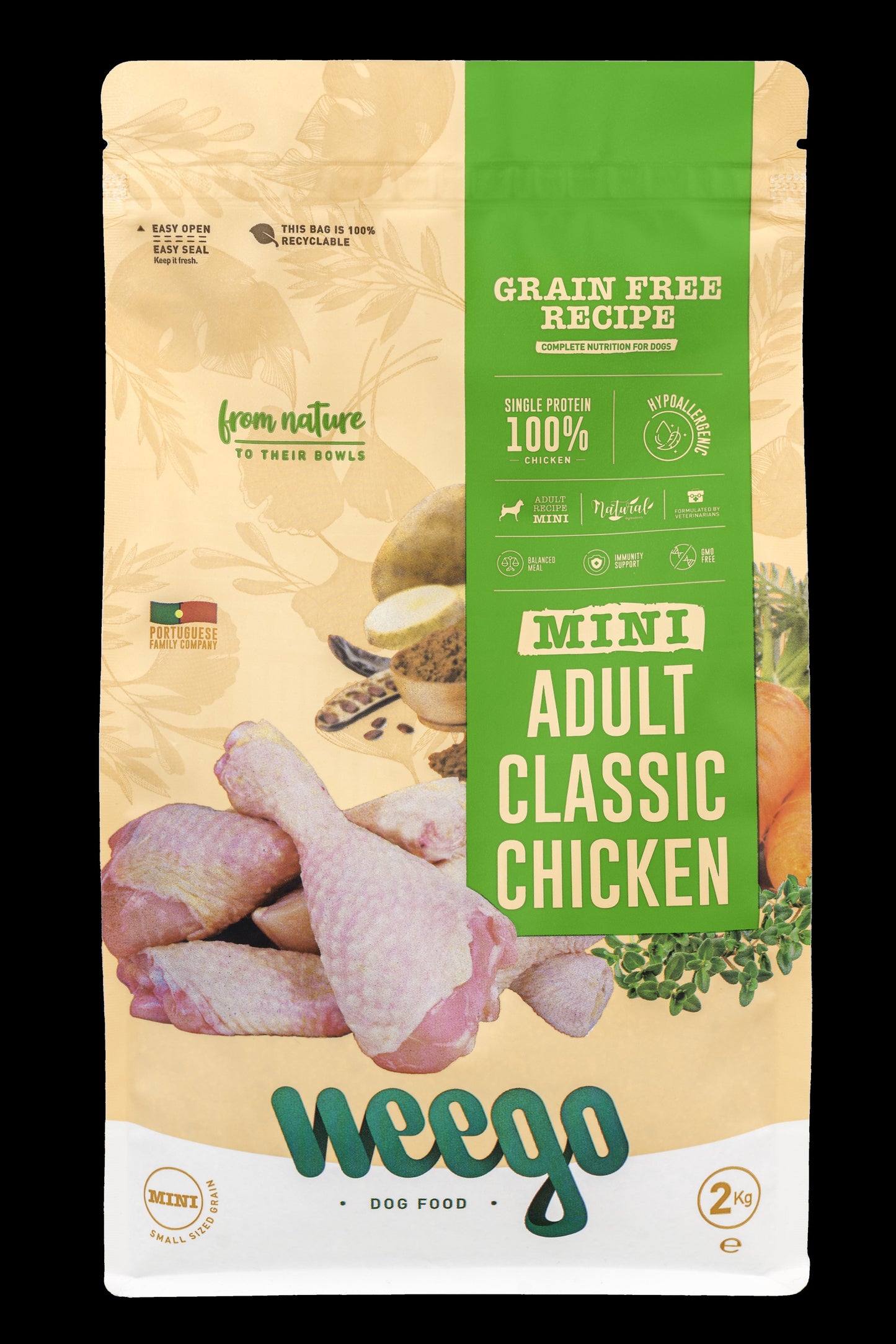 WEEGO GRAIN FREE DOG FOOD ADULT CLASSIC CHICKEN MINI 400G / 2KG