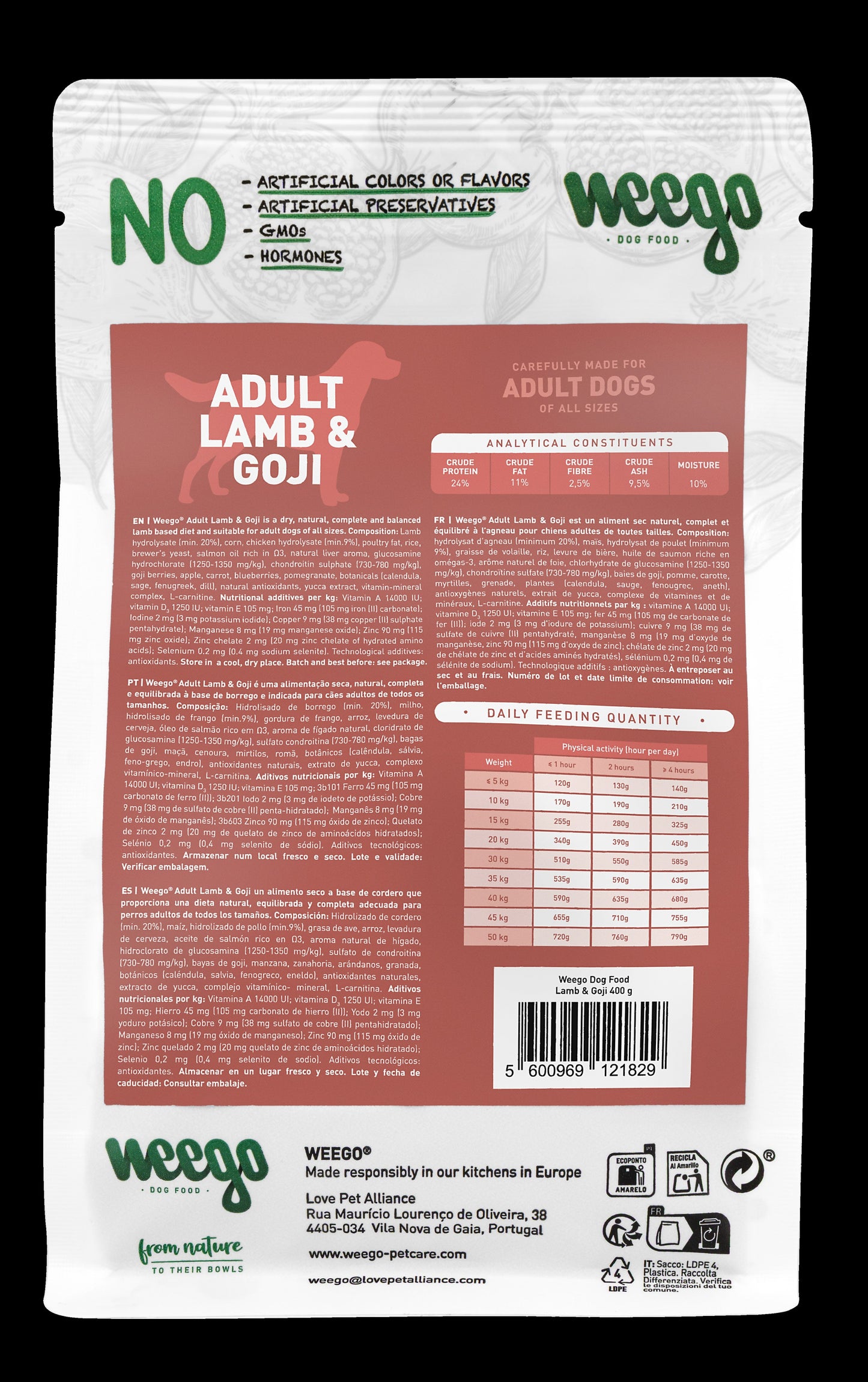 WEEGO DOG FOOD LAMB & GOJI 400GR