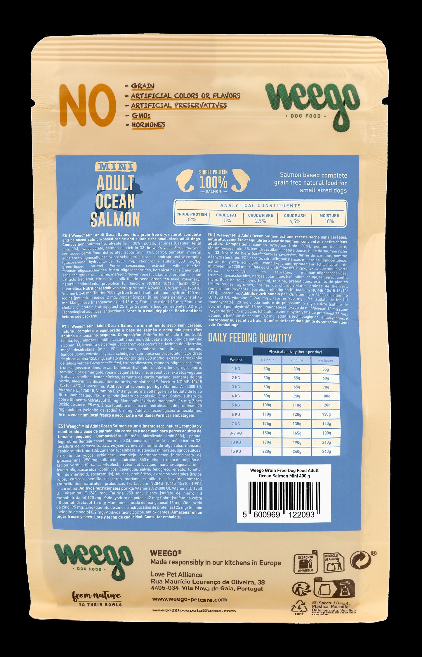 WEEGO GRAIN FREE DOG FOOD ADULT OCEAN SALMON MINI 400G / 2KG