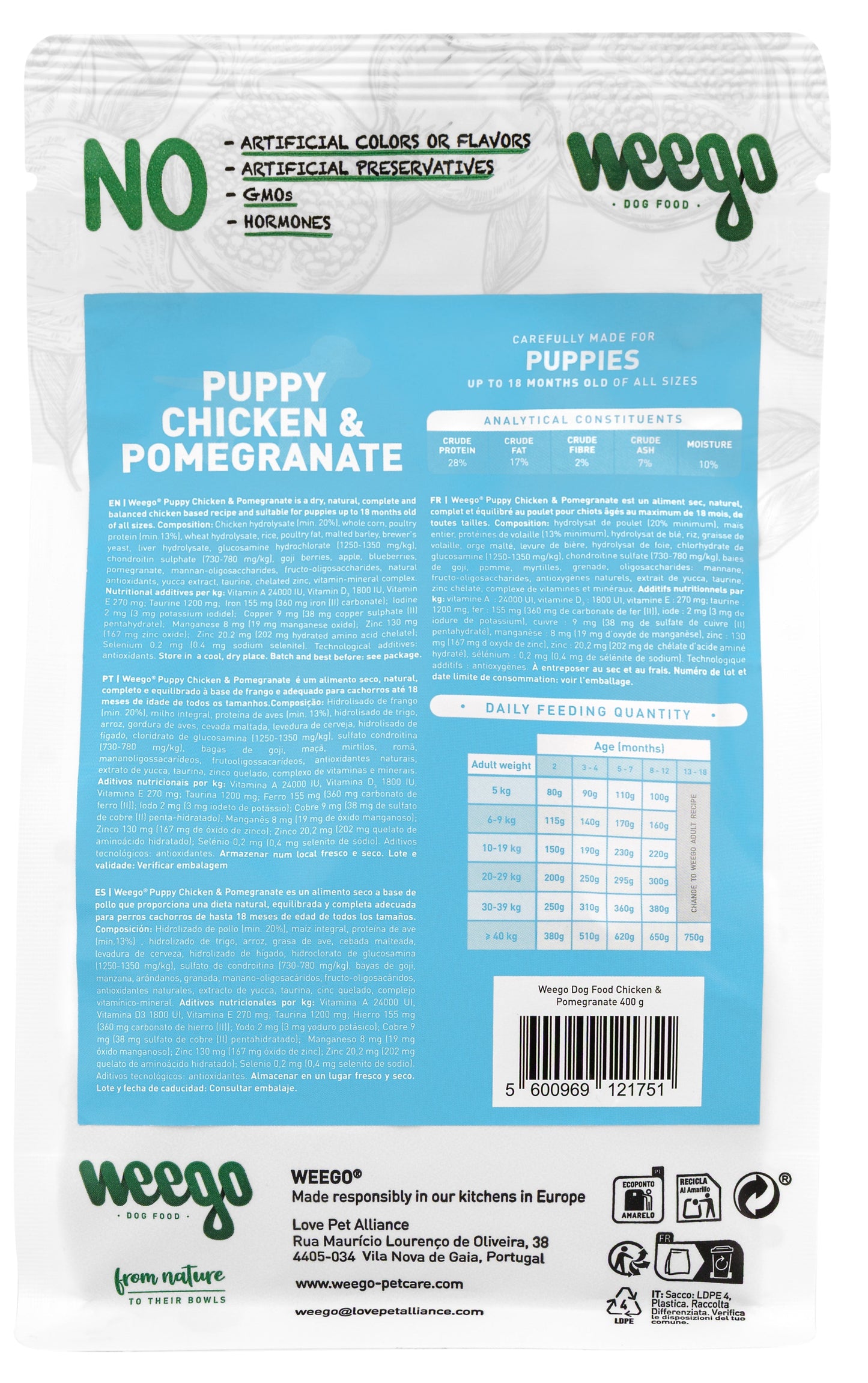 WEEGO DOG FOOD CHICKEN & POMEGRANATE 400GR