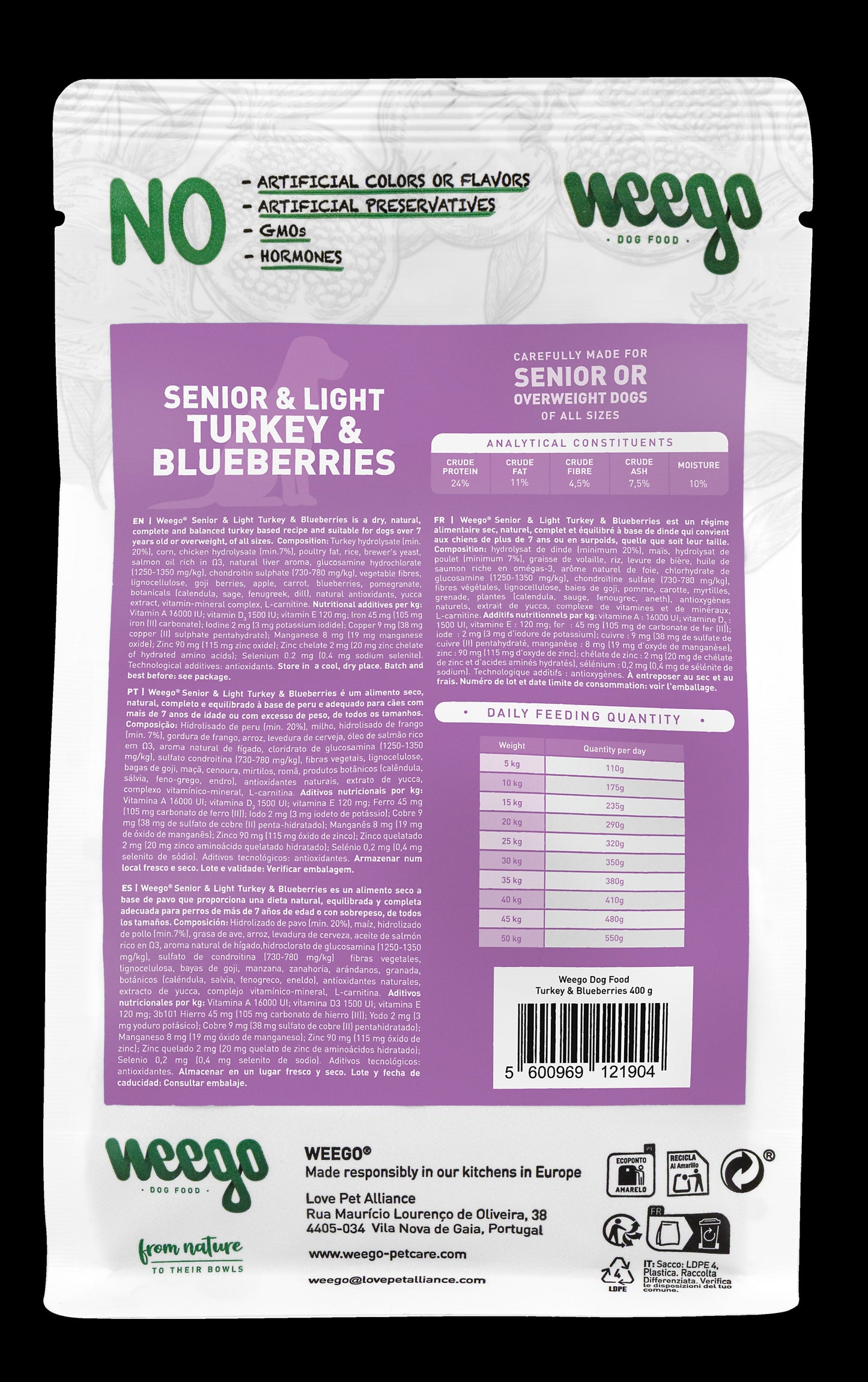 WEEGO DOG FOOD TURKEY & BLUEBERRIES 400GR