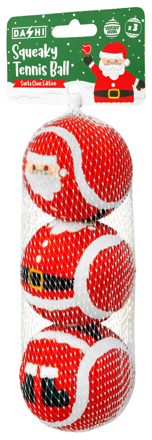 DASHI SQUEAKY TENNIS BALL CHRISTMAS EDITION - 3 BALLS SET NATAL