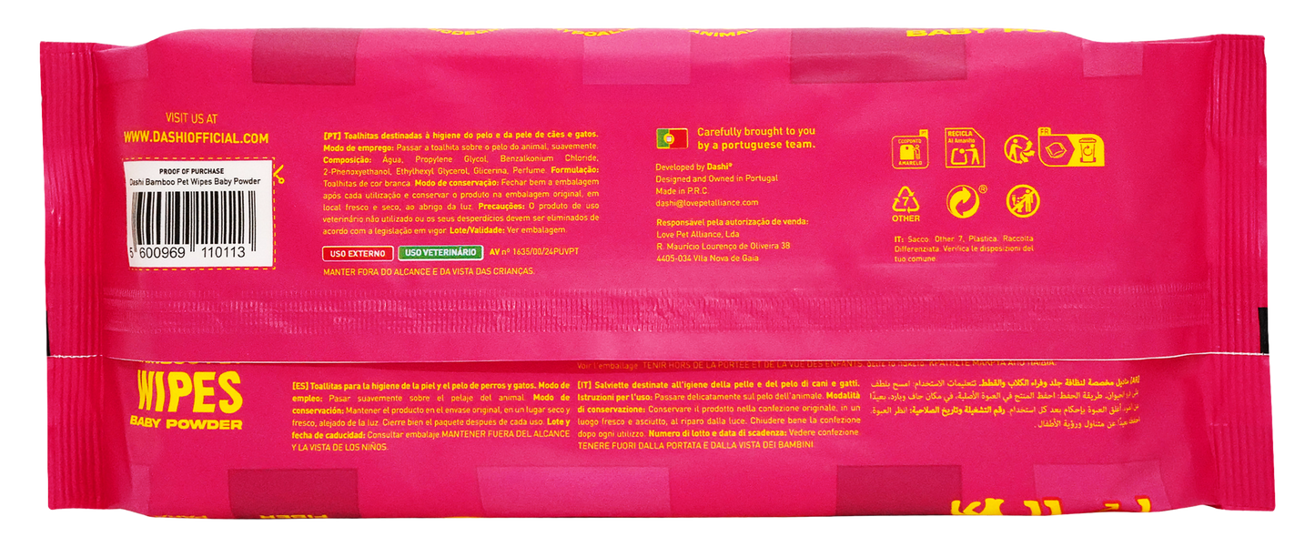 DASHI BAMBOO PET WIPES BABY POWDER - X 8 (PACK)