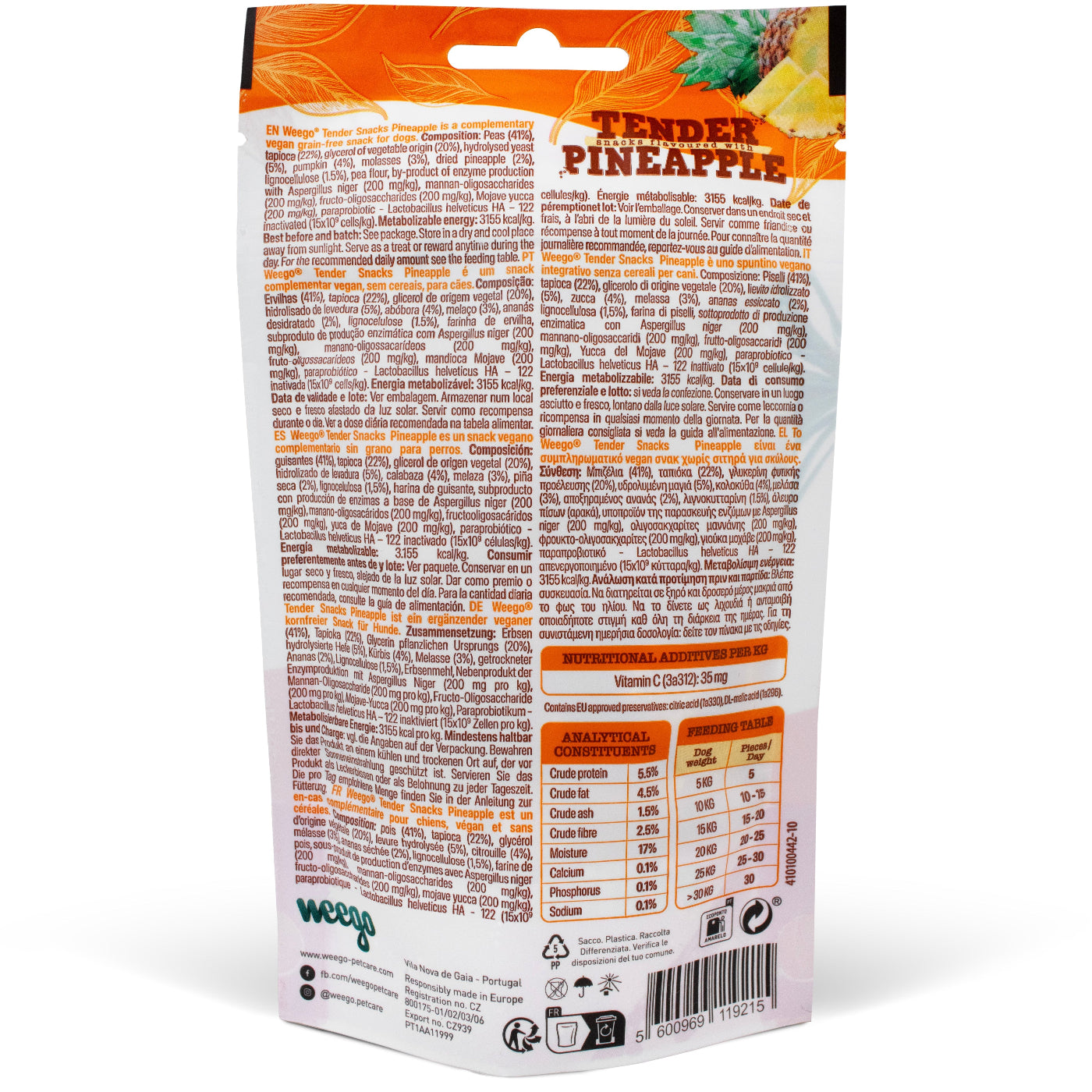 WEEGO DOG SNACK TENDER PINEAPPLE 50G X12