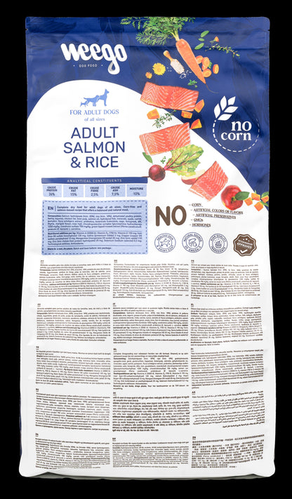 WEEGO DOG FOOD ADULT SALMON & RICE LOW GRAIN 12KG