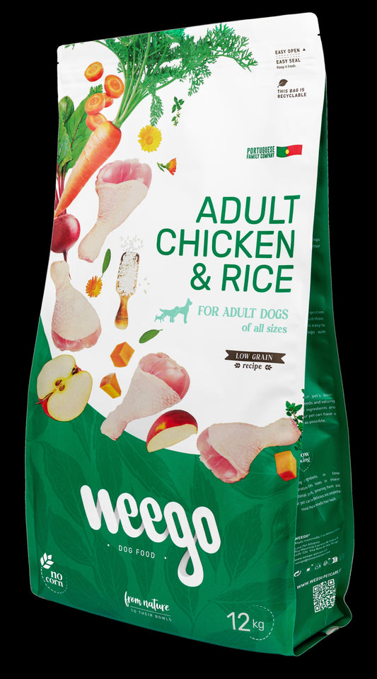 WEEGO DOG FOOD ADULT CHICKEN & RICE LOW GRAIN 12KG