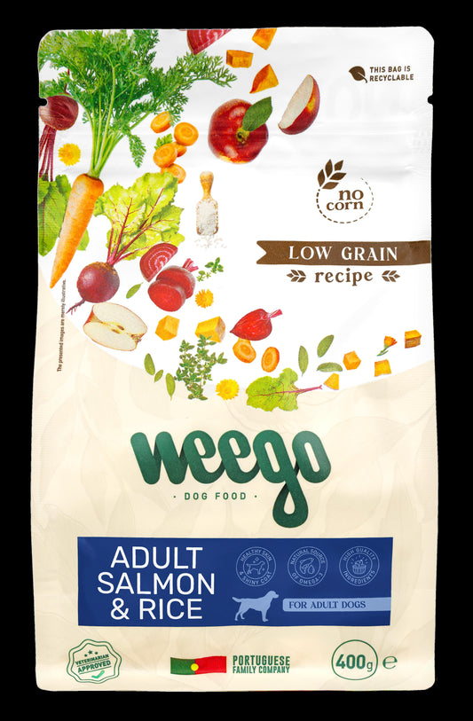 WEEGO DOG FOOD ADULT SALMON & RICE LOW GRAIN 400GR