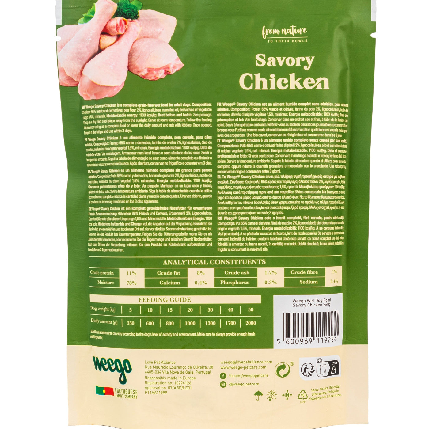 WEEGO WET DOG FOOD SAVORY CHICKEN 260G - BOX