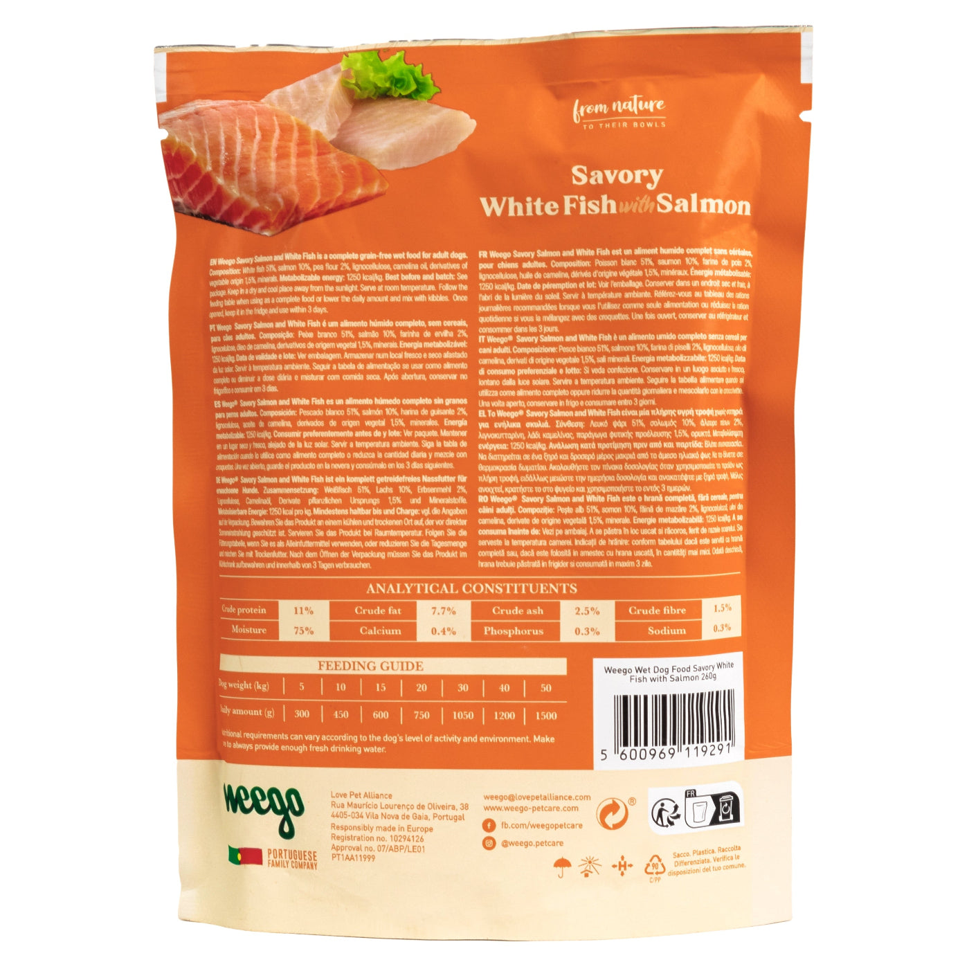 WEEGO WET DOG FOOD SAVORY WHITE FISH WITH SALMON 260G - BOX