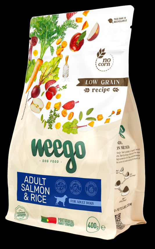 WEEGO DOG FOOD ADULT SALMON & RICE LOW GRAIN 400GR