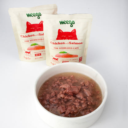WEEGO WET CAT FOOD SALMON FOR STERILIZED CATS 85GX24
