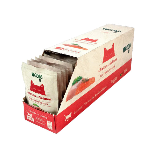 WEEGO WET CAT FOOD SALMON FOR STERILIZED CATS 85GX24