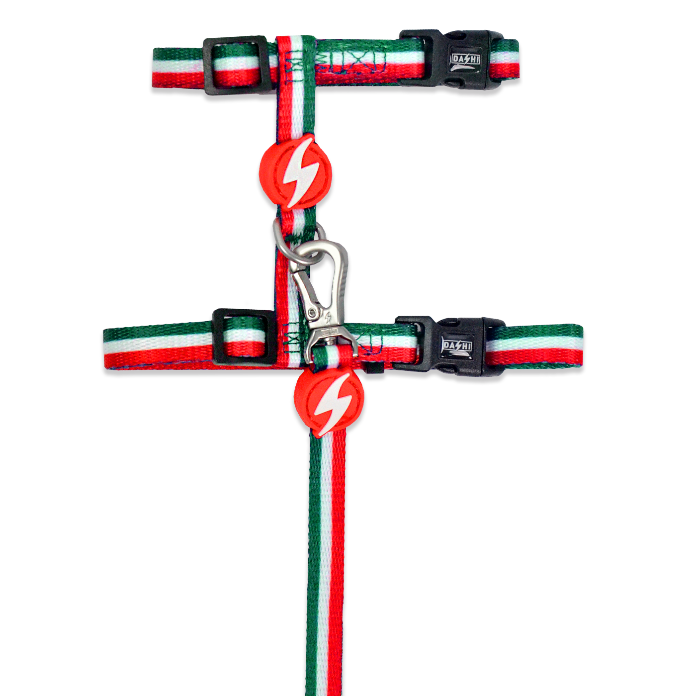 DASHI STRIPES3 GREEN & RED CAT HARNESS + LEASH